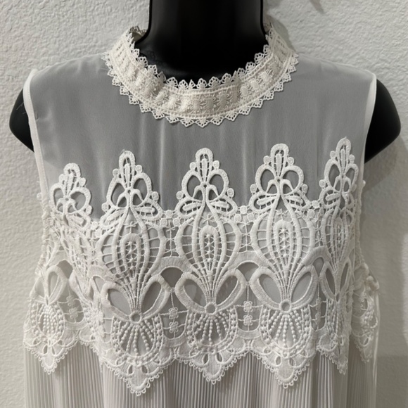 CeCe | Pleated Lace Sleeveless Dress | High Neck | Chiffon | Size 12 | NORDSTROM - Picture 4 of 9